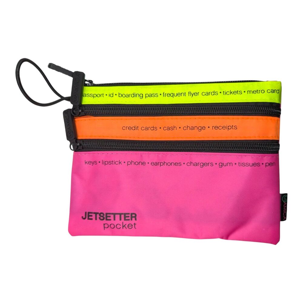 Miamica Jetsetter 3-Zip Travel Pouch Organizer Multi-Color Polyester Compact